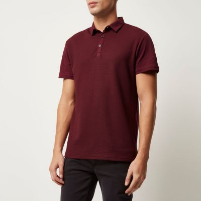 Dark red textured front polo shirt